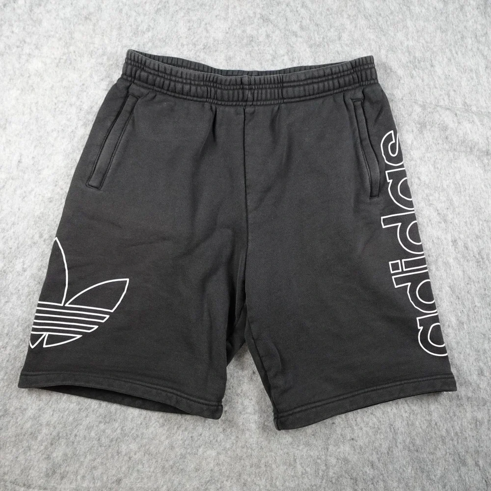 Adidas Shorts Mens Medium Black Originals Large Logo Print Fleece Sweat 9"